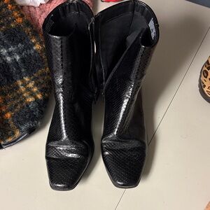Black Snake Print Ankle Boots